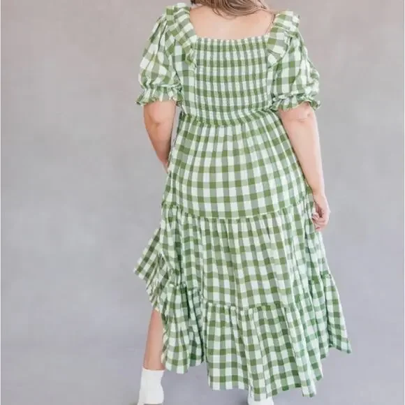 JessaKae Orchard Green & White Gingham Dress Cottagecore Prariecore Elastic | S - Picture 15 of 16